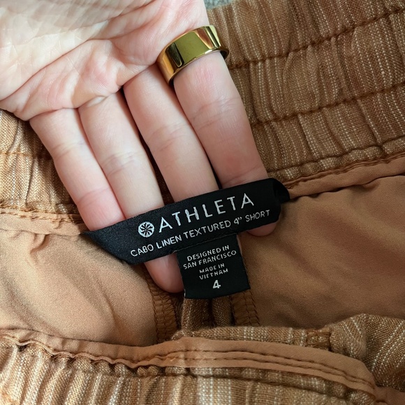 Athleta Cabo Linen 4" Short in Toasted Ochre Orange Striped Summer Size 4 - Picture 5 of 10